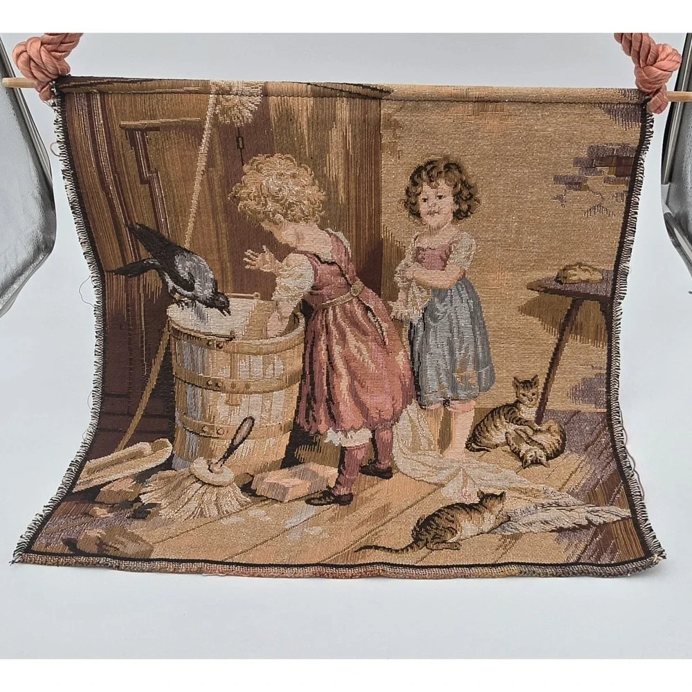 Vintage Hanging Tapestry Pair French Country